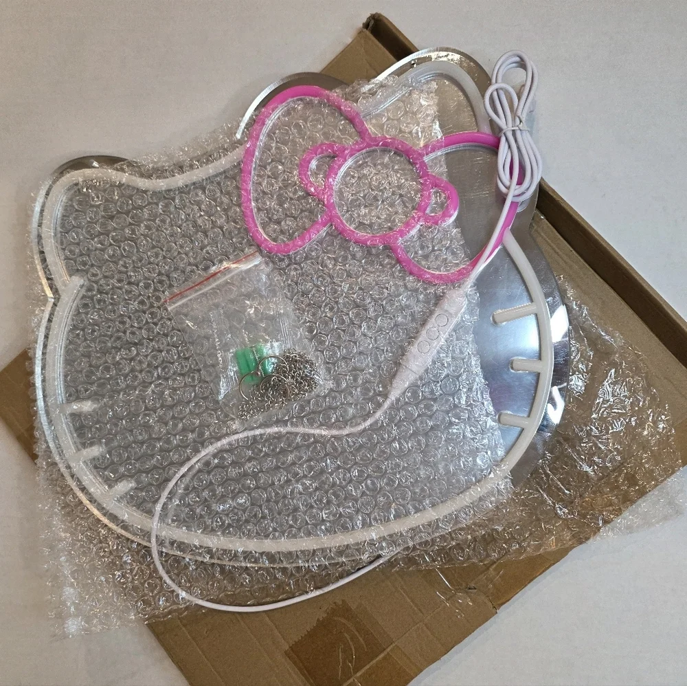 Anime Hello Kitty Mirror, Light Neon Sign Wall Decor, Neon Mirror with Dimmable.